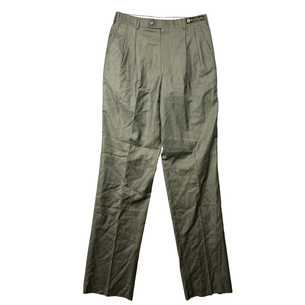 Loro Piana Trousers Mens 32 Olive Green Pleated Super 110s Wool Dress Pants